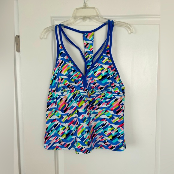NWT Women’s Blue Printed Go Gossip Swim Tankini Top - Sz L - Picture 1 of 16